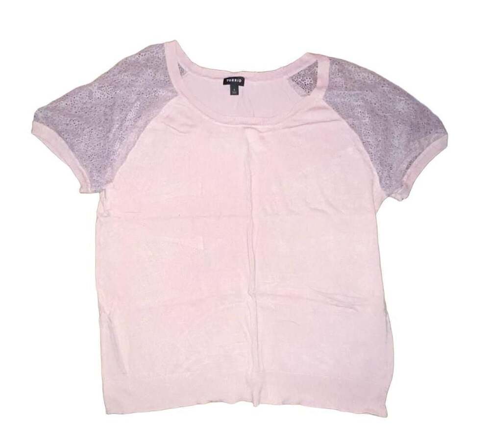 Torrid Pink Knit Top Size 1 Lace Sleeve